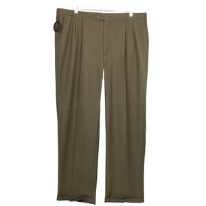 Haggar Relaxed Fit Pleated Flexible Waistband Straight Leg Dress Pants Men's 42